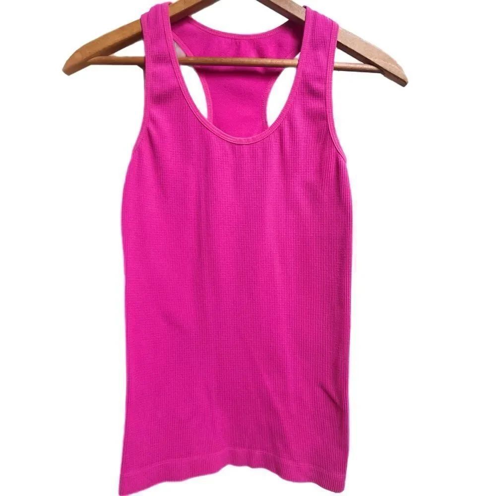 Pink Waffle Stretch Yoga Racerback Top - Picture 6 of 8